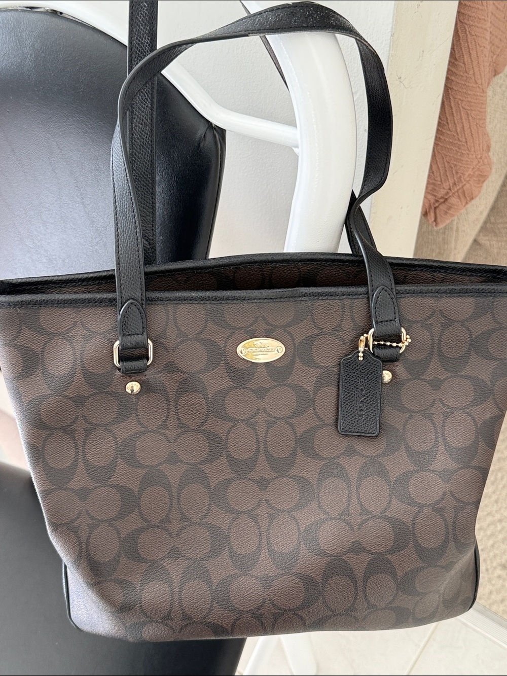 Coach Brown and Black Signature Tote